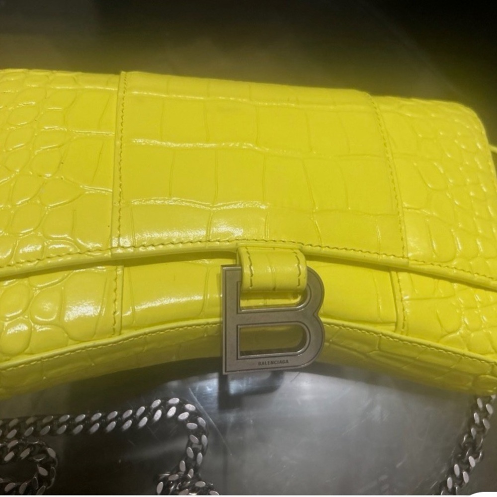 Balenciaga Neon Yellow Croc-Embossed Clutch